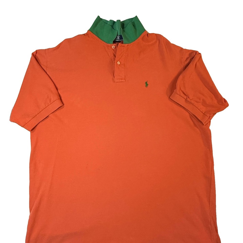Vintage Polo Ralph Lauren Polo Shirt Mens Big 3X Orange Green Pony Made In USA